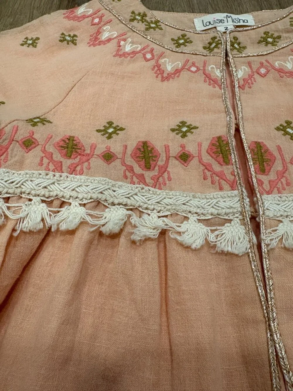 🌟 LOUSIE MISHA 🌟 GIRLS UBUD EMBROIDERED LINEN COTTON JACKET CORAL SZ 2